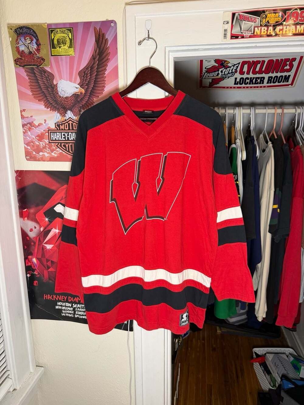 Starter Wisconsin Badgers College Hockey Jersey Shirt Size L